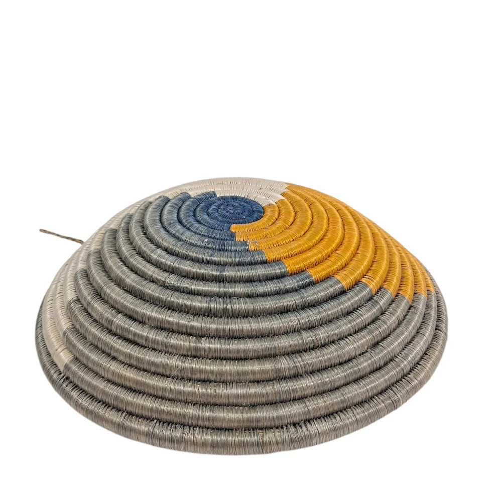 Woven Coil Basket Bowl Wall Hanging Orange Gray Cream 12